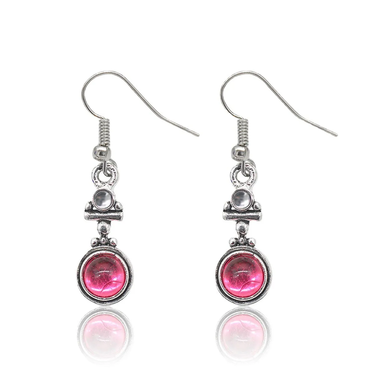 Red Moonstone & Silver-Plated Round Drop Earrings