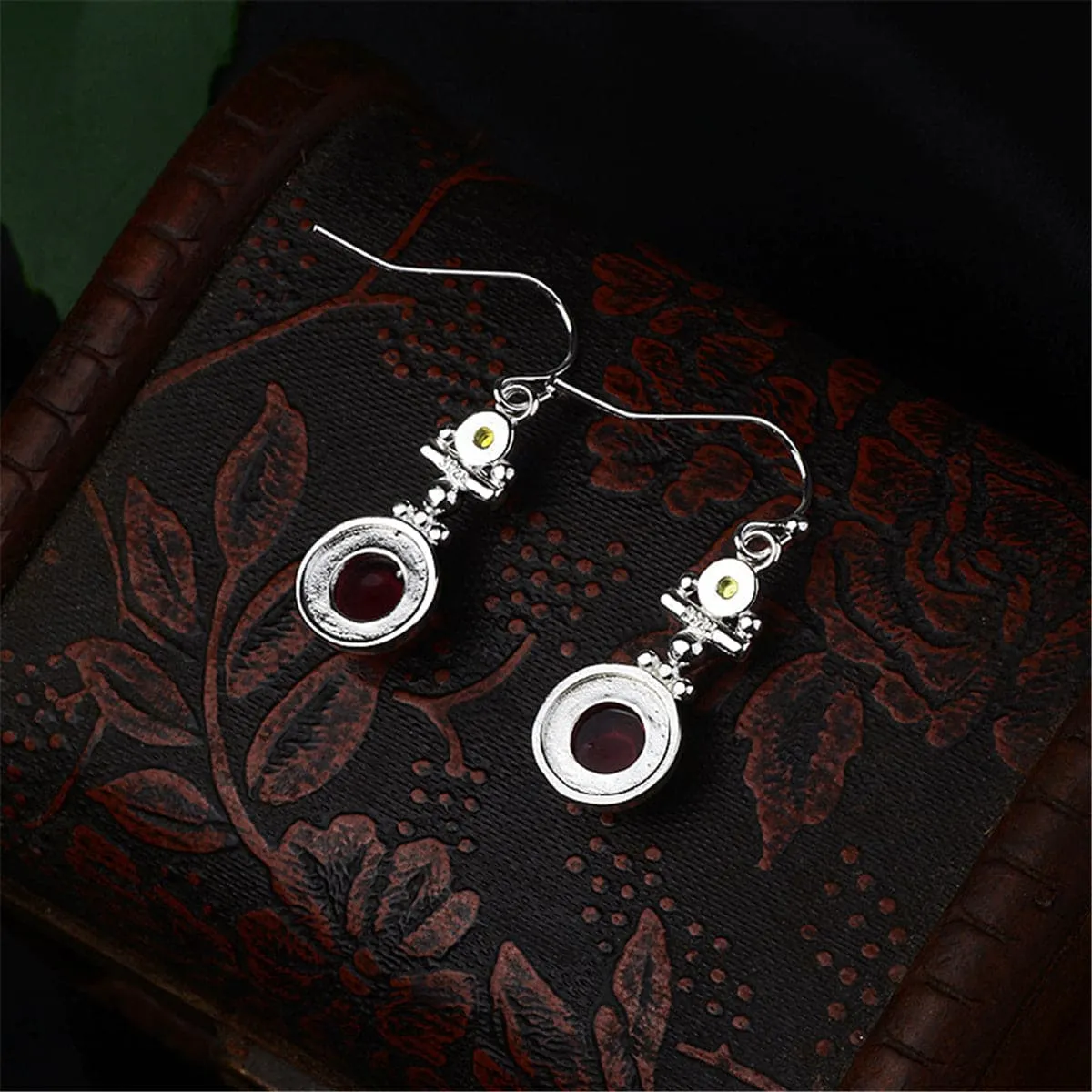 Red Moonstone & Silver-Plated Round Drop Earrings