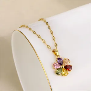 Red Multicolor Crystal & 18K Gold-Plated Floral Pendant Necklace
