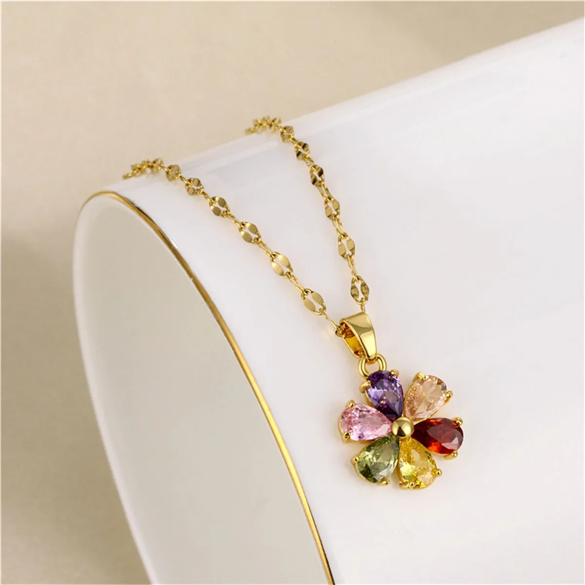 Red Multicolor Crystal & 18K Gold-Plated Floral Pendant Necklace