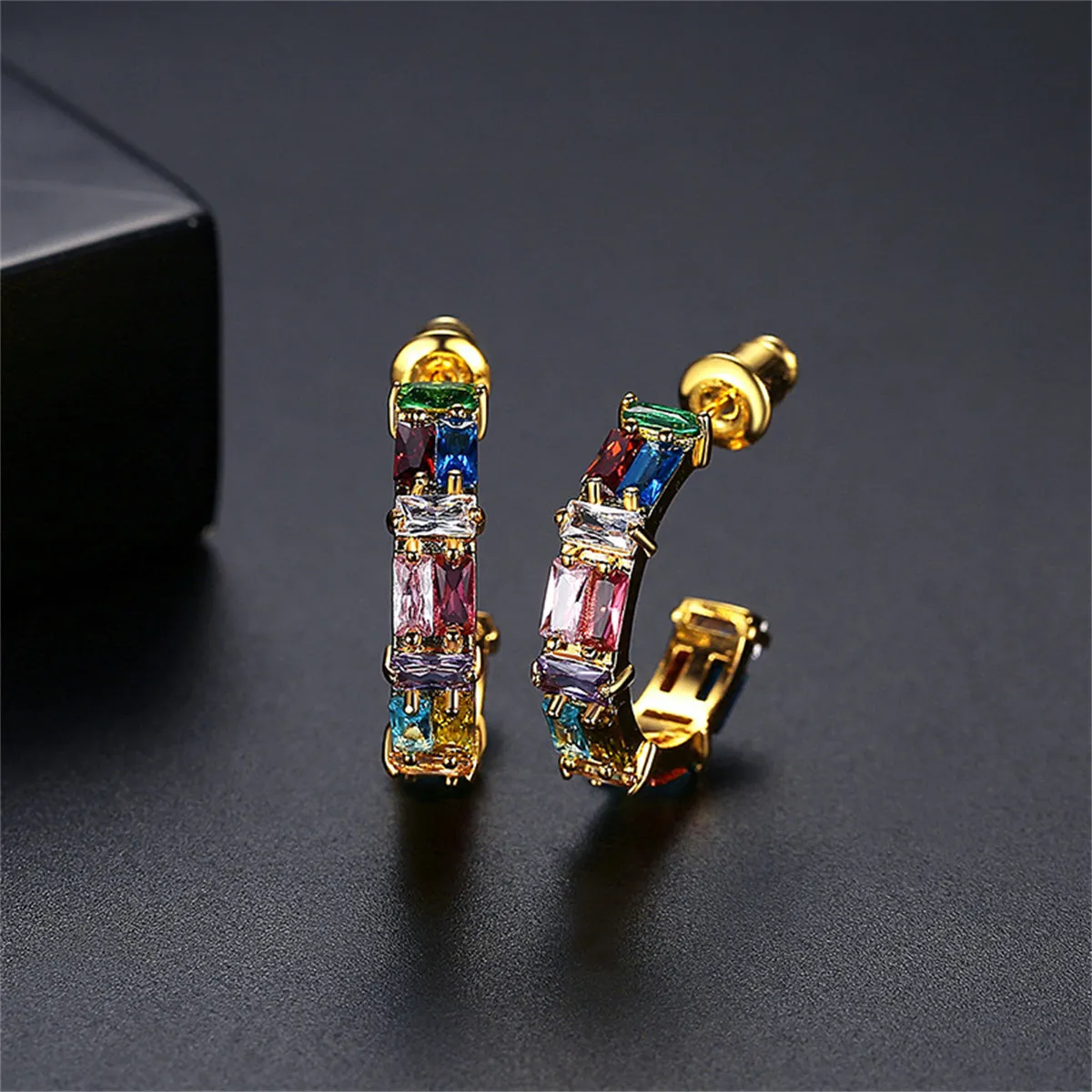 Red Multicolor Crystal & 18K Gold-Plated Huggie Earrings