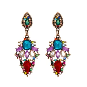 Red Multicolor Crystal & Cubic Zirconia Leaf Drop Earrings