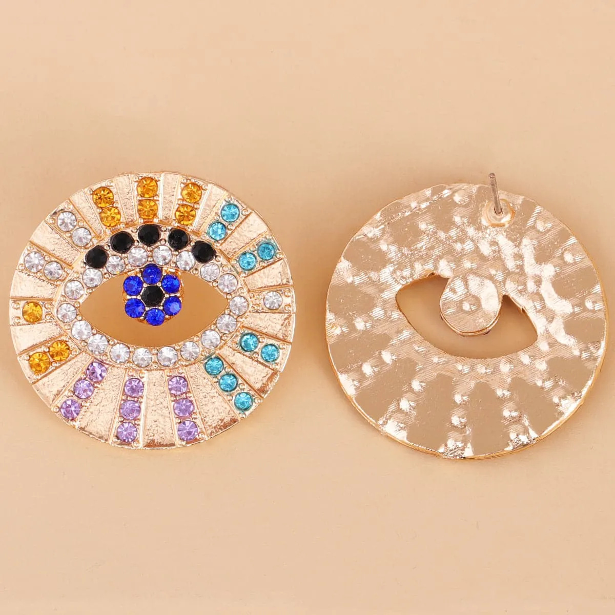 Red Multicolor Cubic Zirconia Eye Stud Earrings