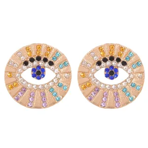 Red Multicolor Cubic Zirconia Eye Stud Earrings