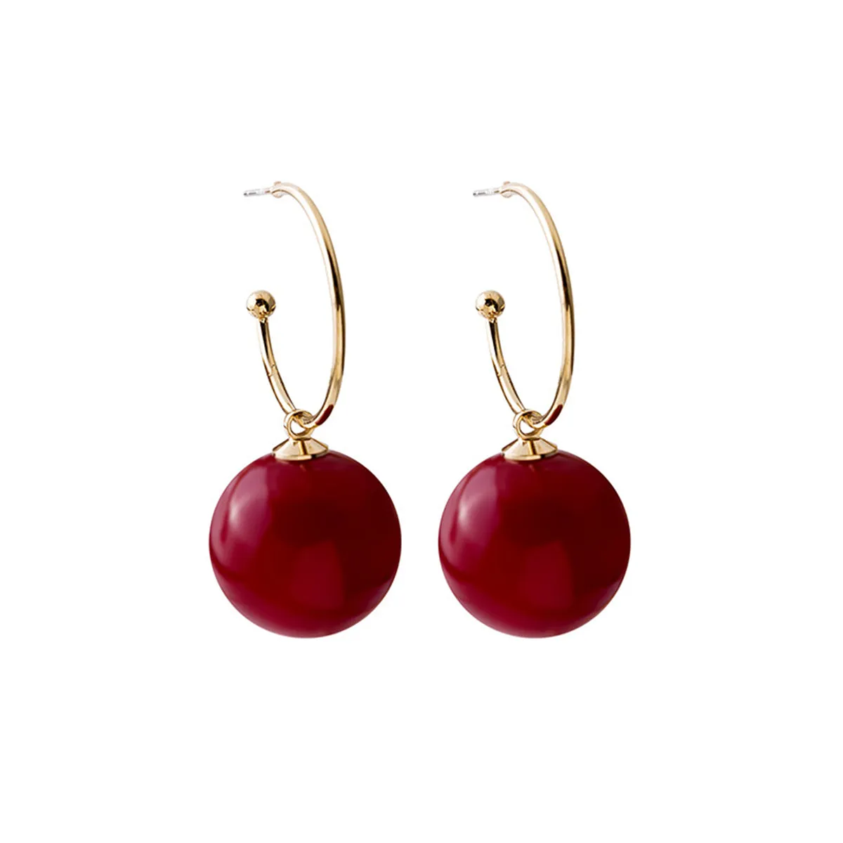 Red Pearl & 18K Gold-Plated Huggie Earrings