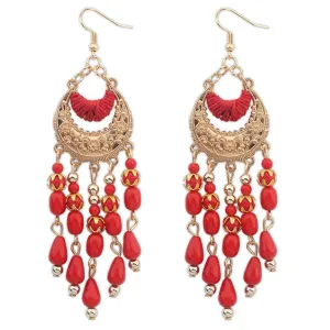 Red Resin & Polyster 18K Gold-Plated Tassel Drop Earrings
