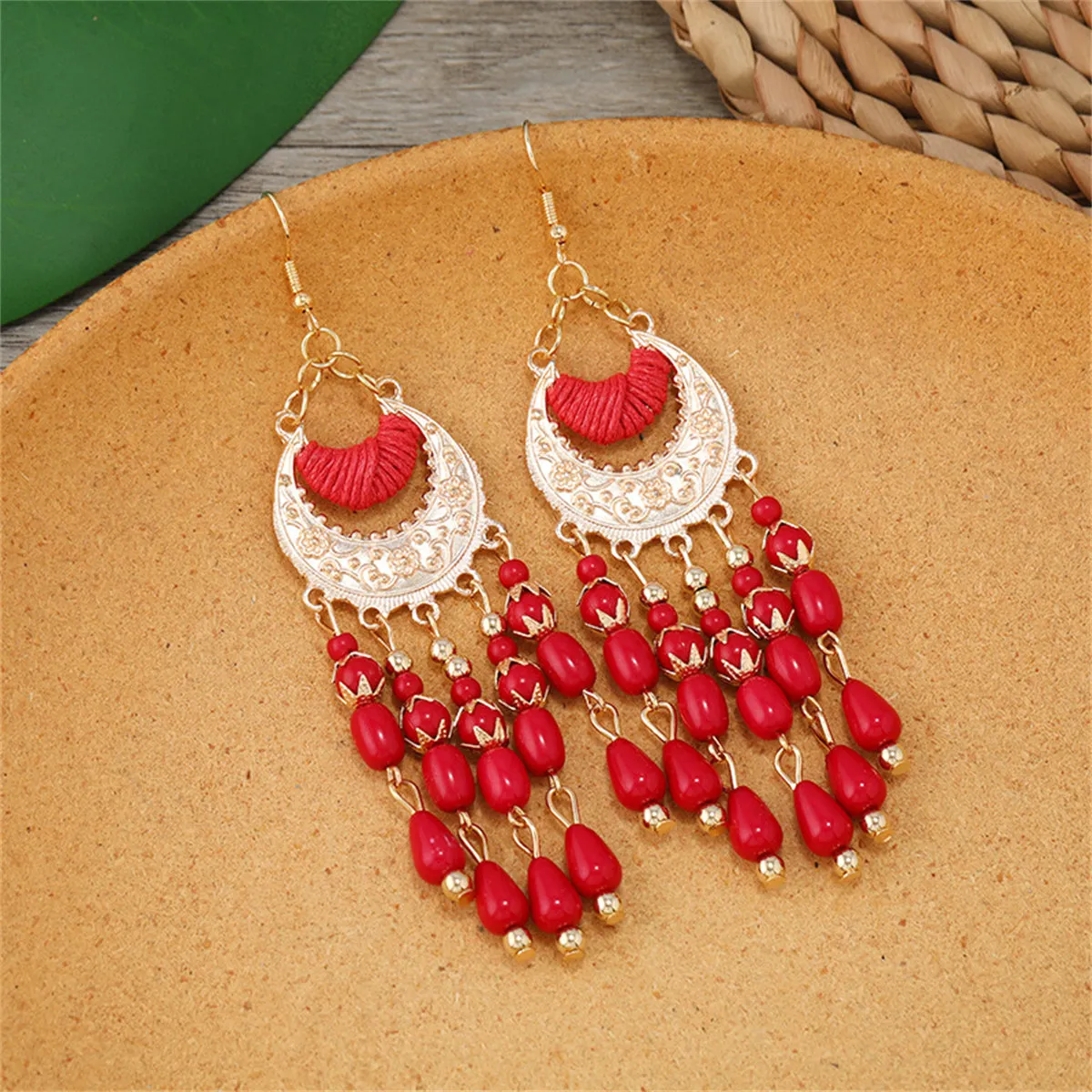 Red Resin & Polyster 18K Gold-Plated Tassel Drop Earrings