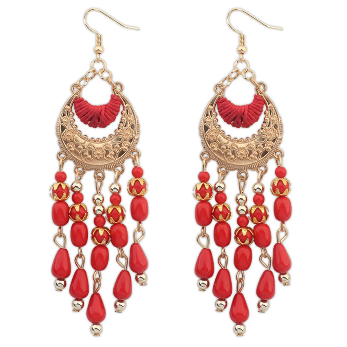 Red Resin & Polyster 18K Gold-Plated Tassel Drop Earrings