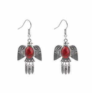 Red Turquoise & Silver-Plated Swallow Drop Earrings