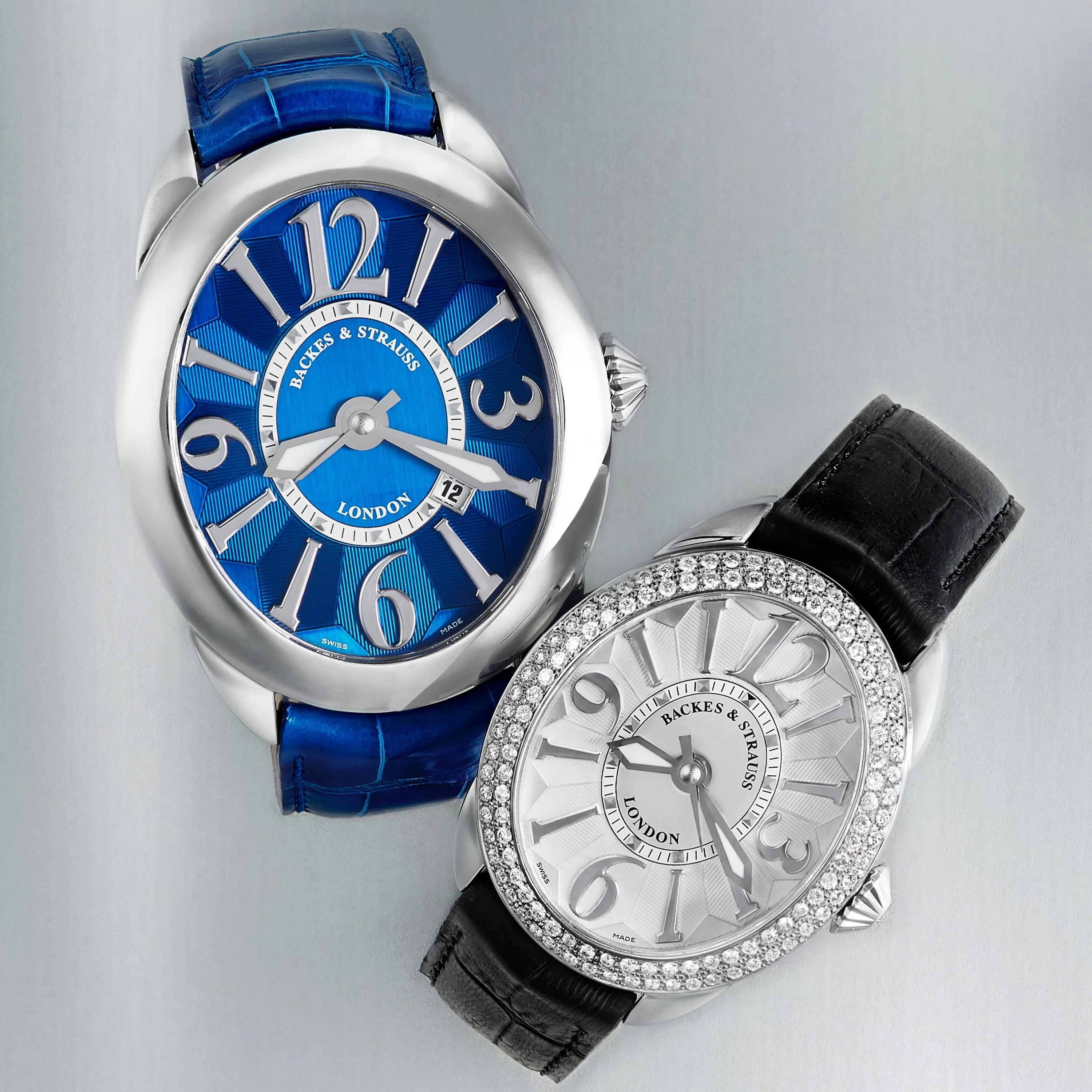 Regent Steel 4452 Luxury Diamond Watch for Men - 44 x 52 mm Stainless Steel - Backes & Strauss
