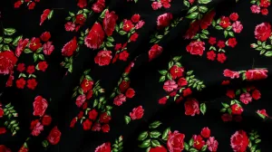 REMNANT 0.55m x 1.47m - VISCOSE CHALLIS - Red roses on black
