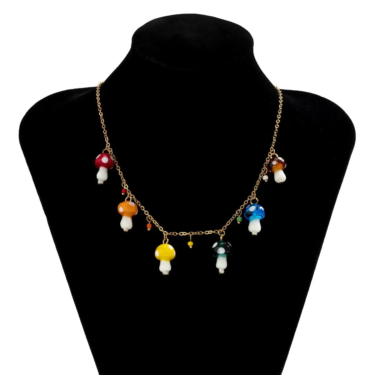 Resin & 18K Gold-Plated Multicolor Mushroom Station Necklace
