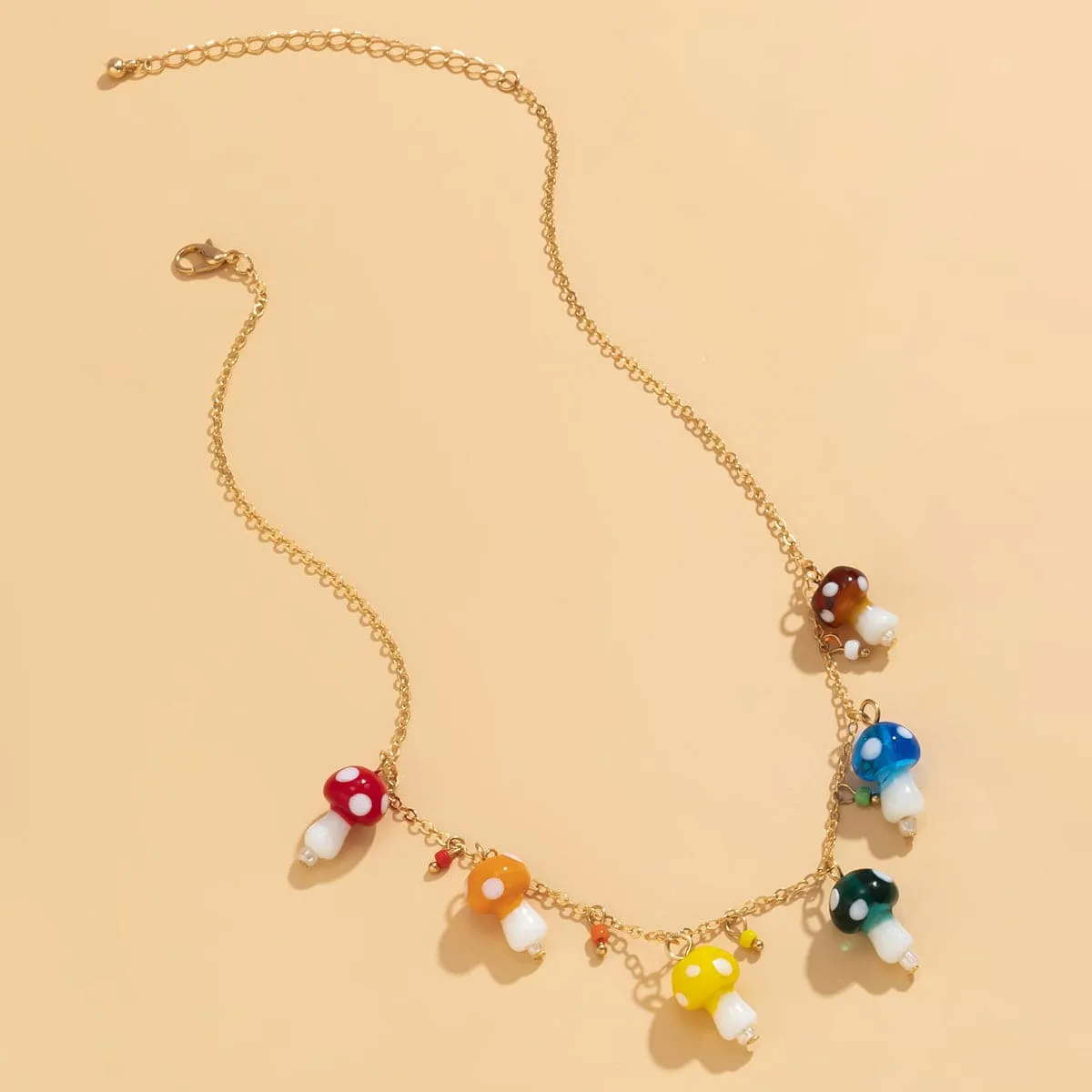 Resin & 18K Gold-Plated Multicolor Mushroom Station Necklace