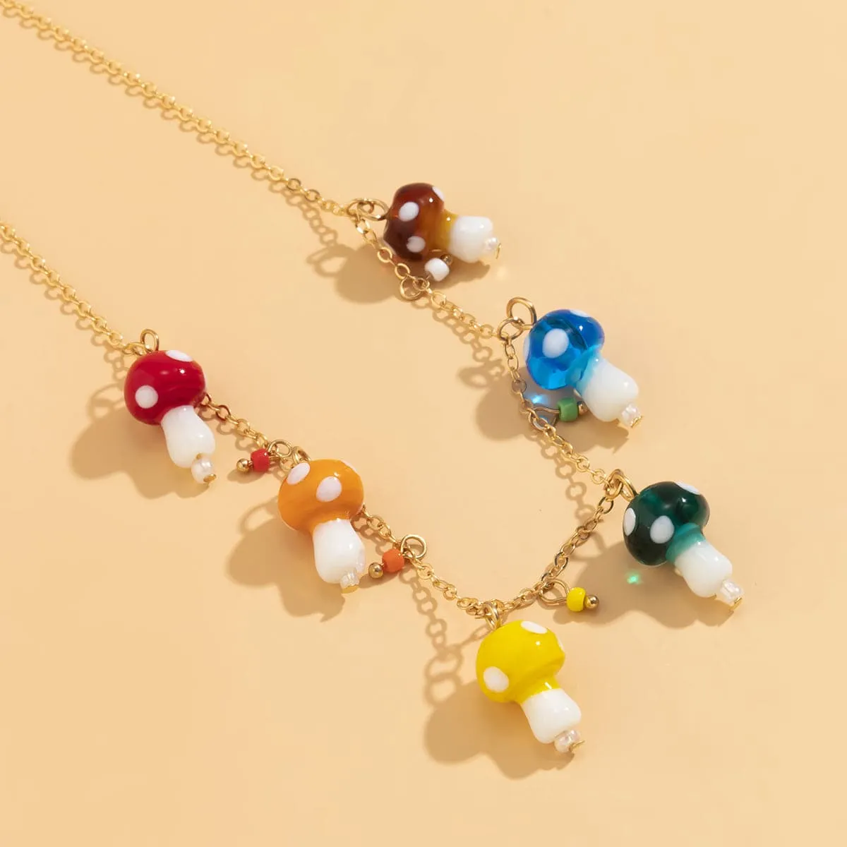 Resin & 18K Gold-Plated Multicolor Mushroom Station Necklace