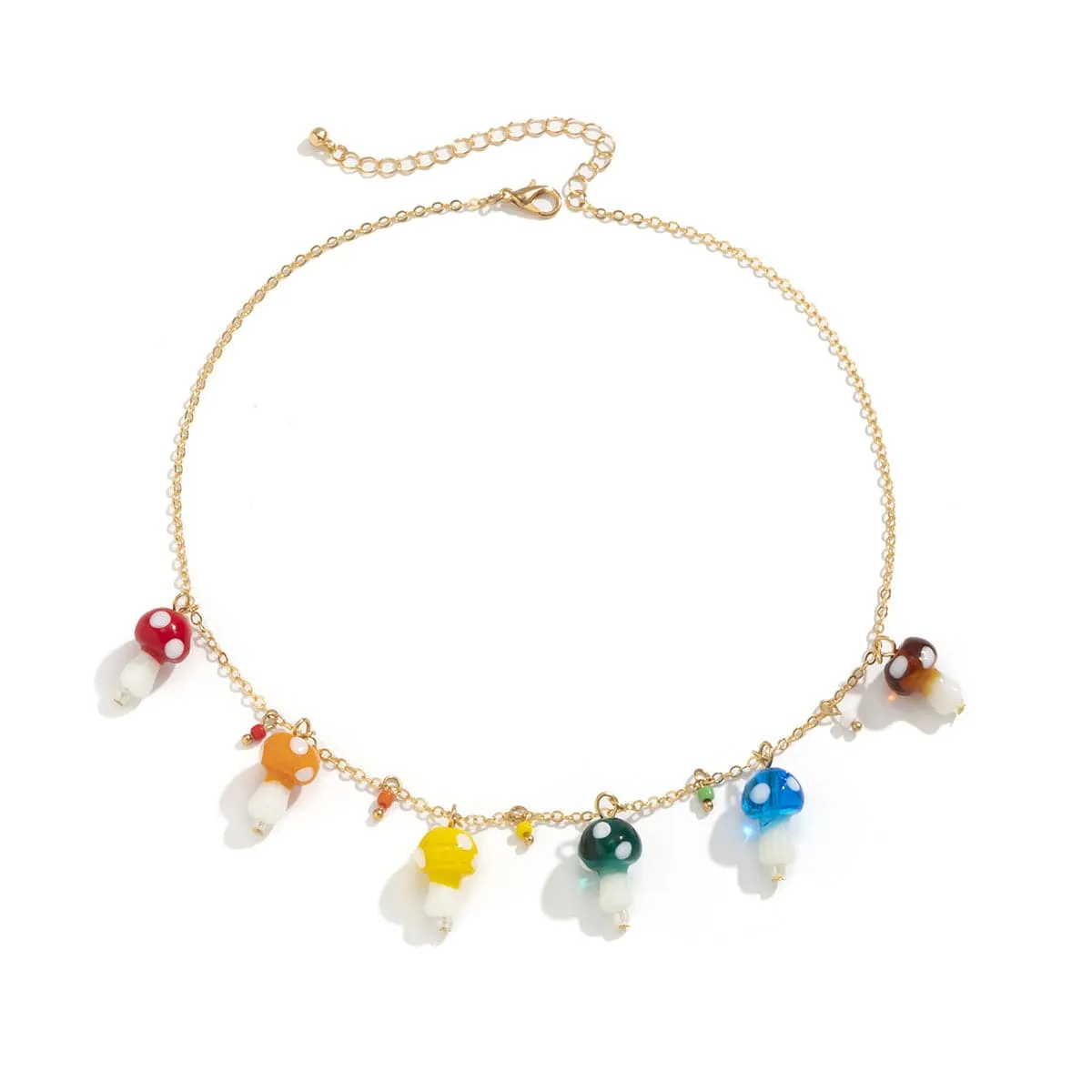 Resin & 18K Gold-Plated Multicolor Mushroom Station Necklace