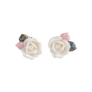 Resin & Enamel 18K Gold-Plated Rose Stud Earrings