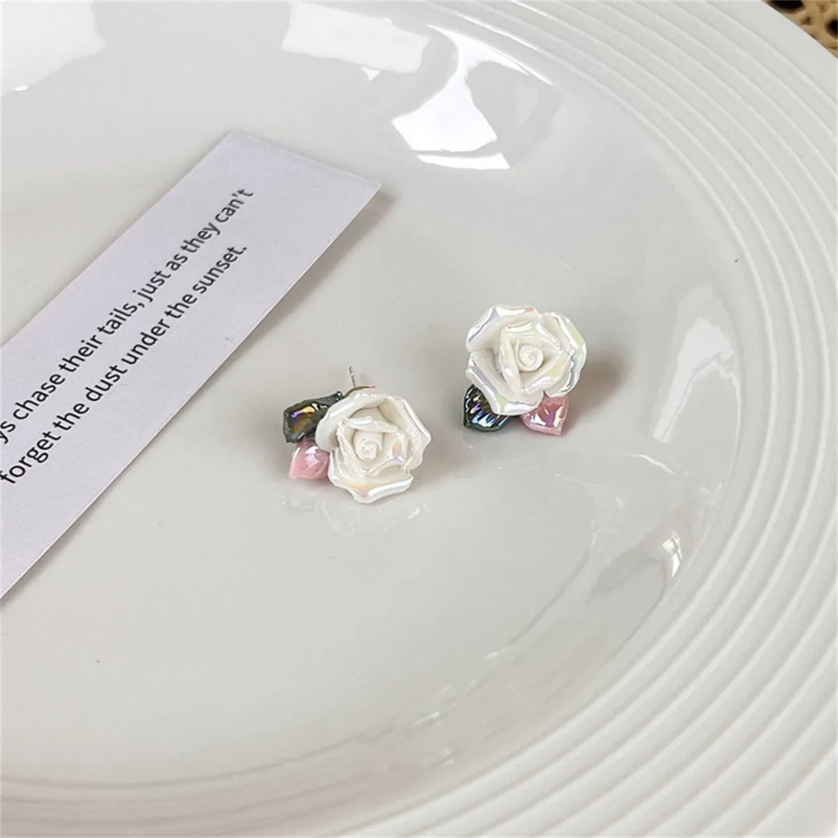 Resin & Enamel 18K Gold-Plated Rose Stud Earrings