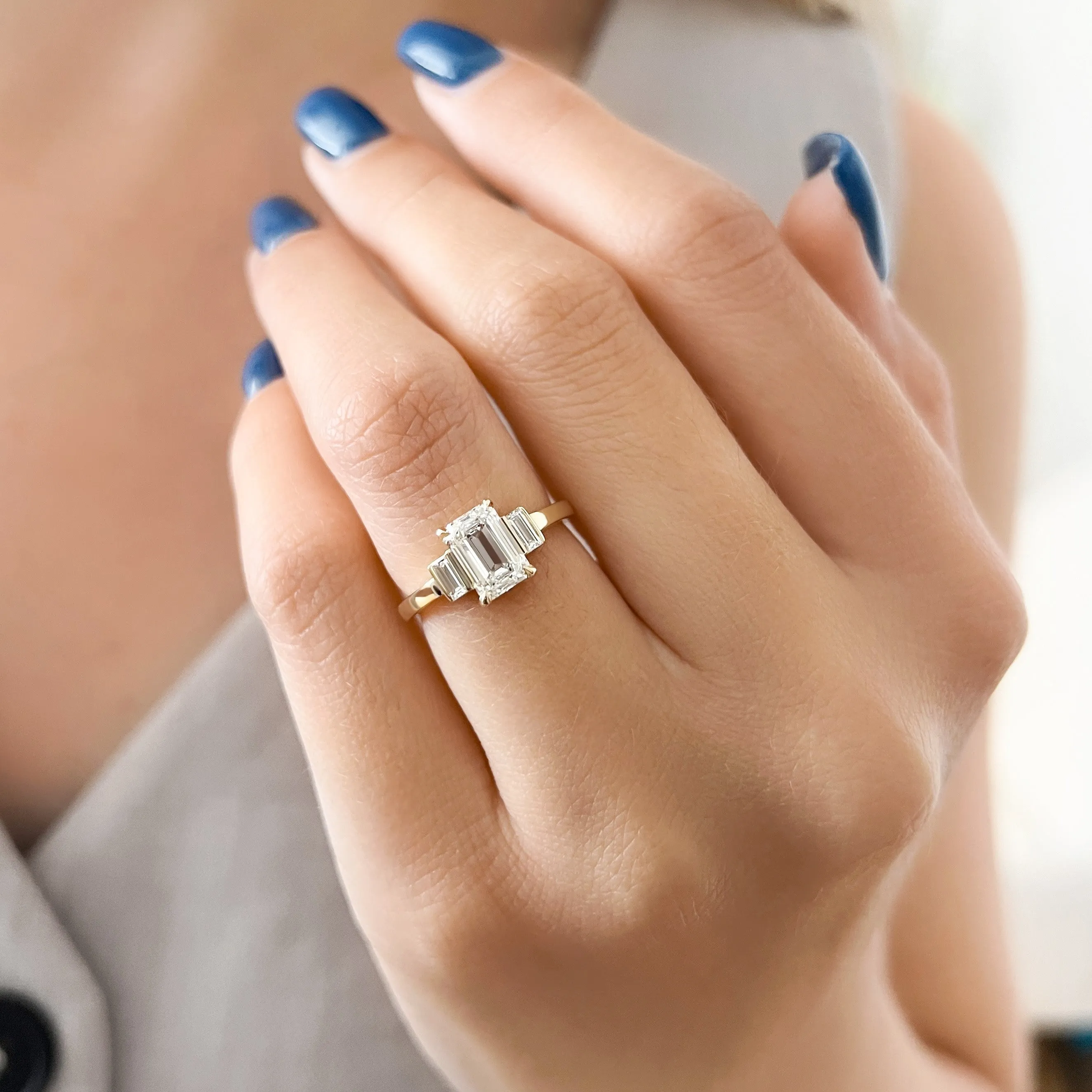 Reverie Art Deco Natural Emerald Cut  Diamond Engagement Ring