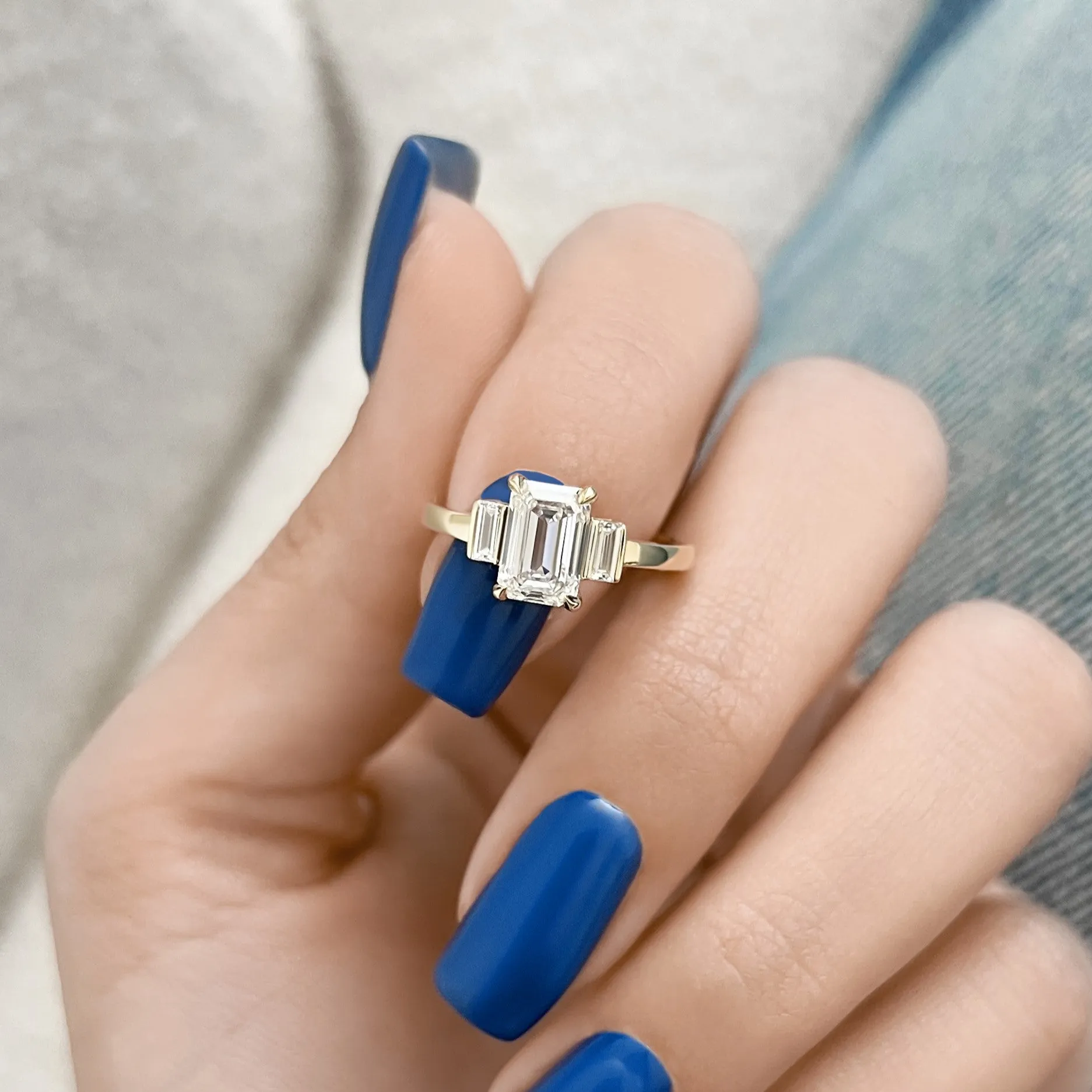 Reverie Art Deco Natural Emerald Cut  Diamond Engagement Ring