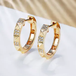 Rivet Style Pyramid Studded Diamond Hoop Earrings