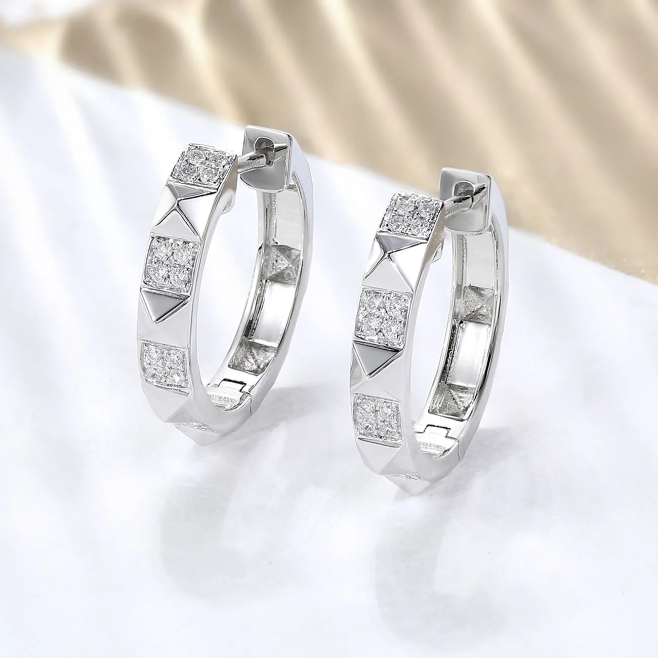 Rivet Style Pyramid Studded Diamond Hoop Earrings