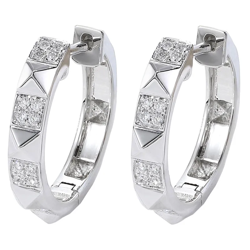Rivet Style Pyramid Studded Diamond Hoop Earrings