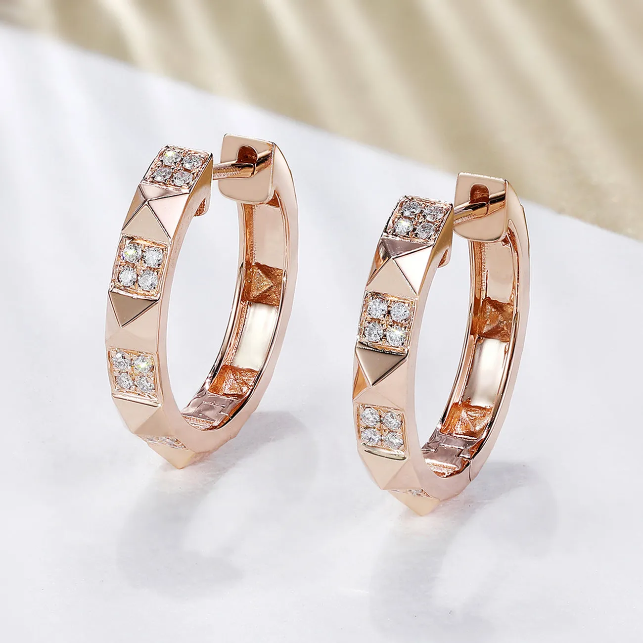 Rivet Style Pyramid Studded Diamond Hoop Earrings