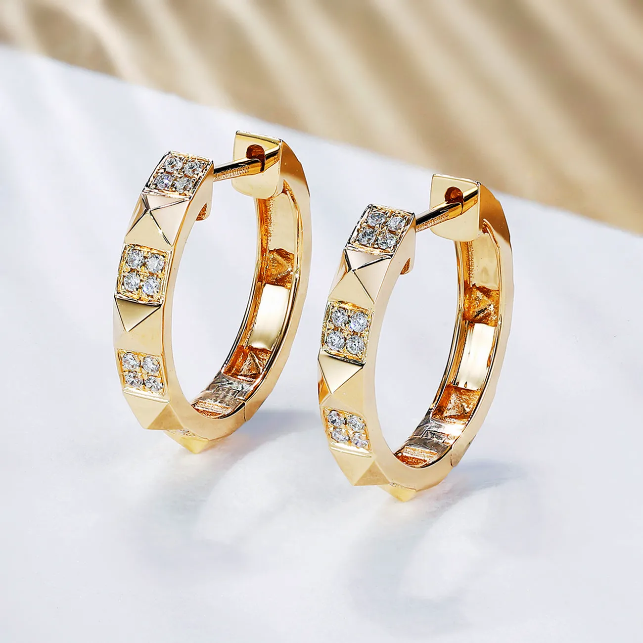 Rivet Style Pyramid Studded Diamond Hoop Earrings