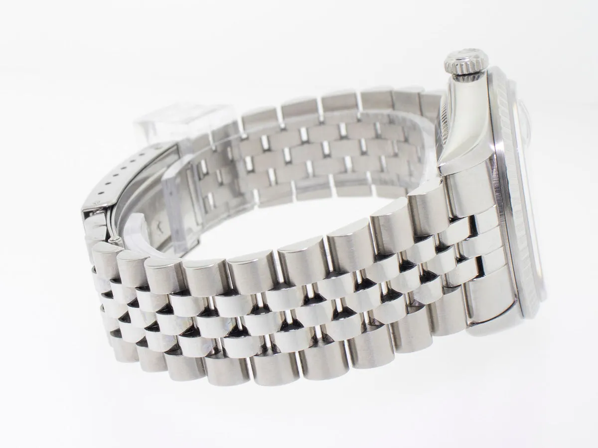 Rolex Datejust 36mm Stainless Steel Silver Stick Dial Engine Turned Bezel 16220