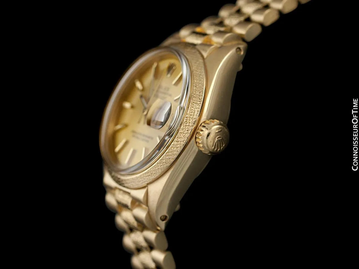 Rolex President Datejust Ladies Bark Finish Champagne Dial Watch, Ref. 6901 - 18K Gold
