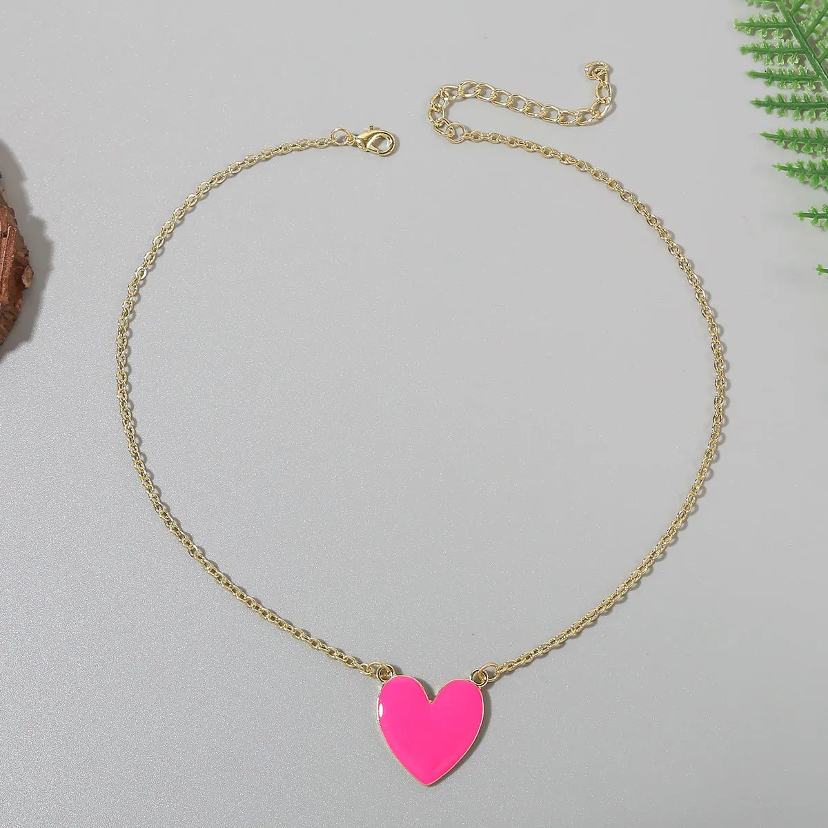Rose Enamel & 18K Gold-Plated Heart Pendant Necklace