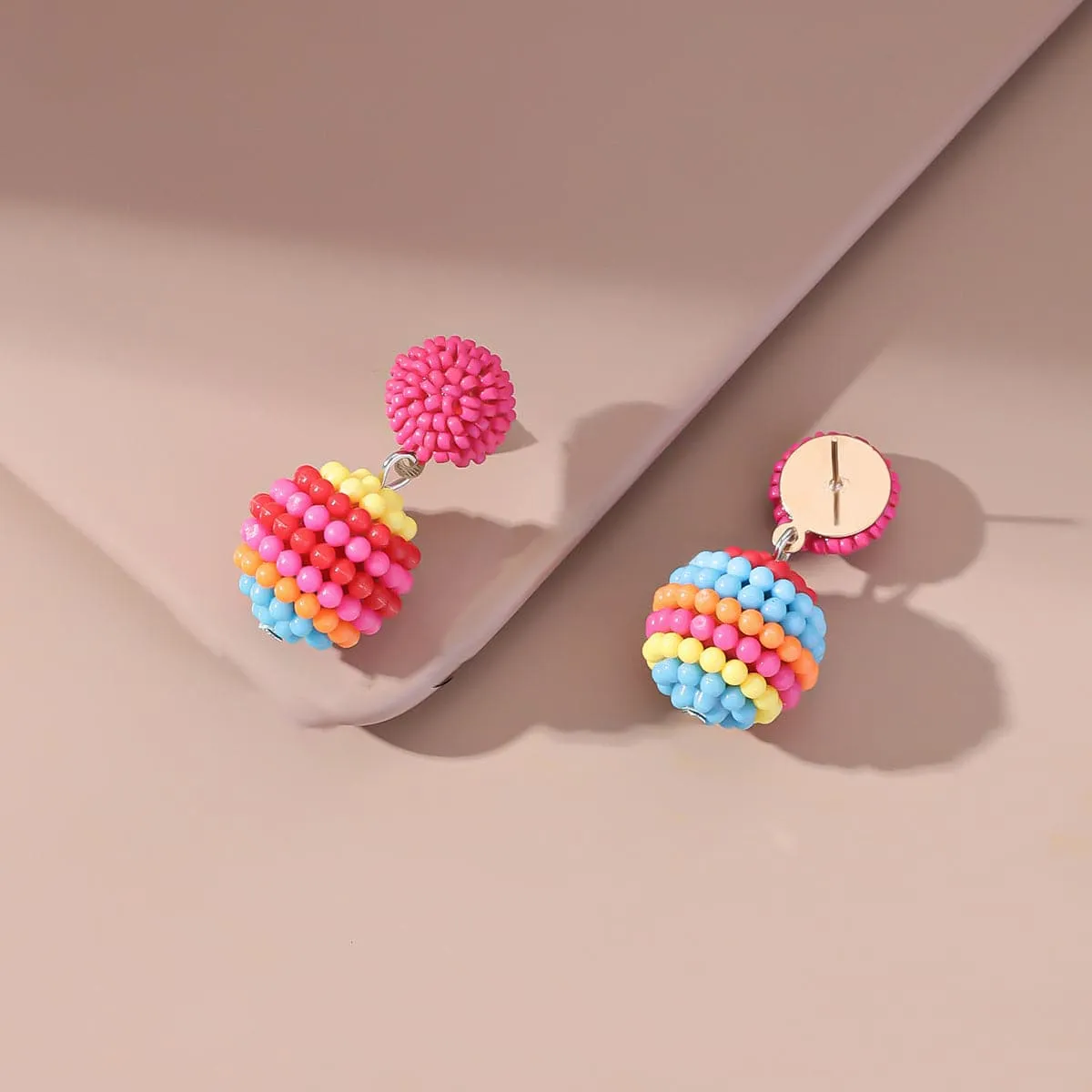 Rose Red & Multicolor Ball Drop Earrings