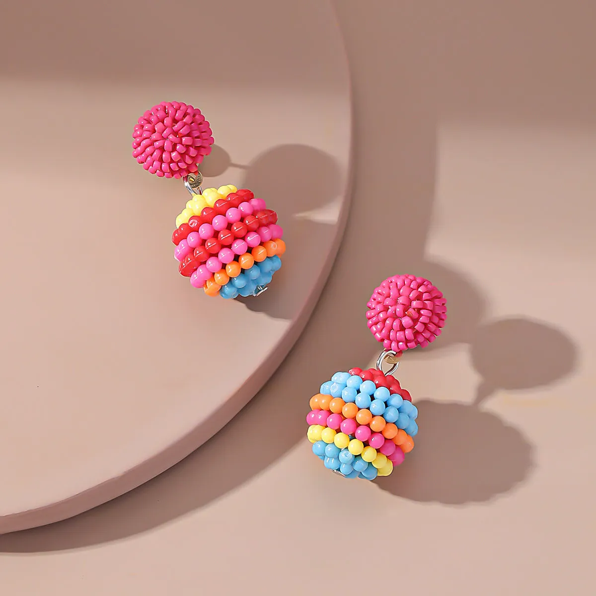 Rose Red & Multicolor Ball Drop Earrings