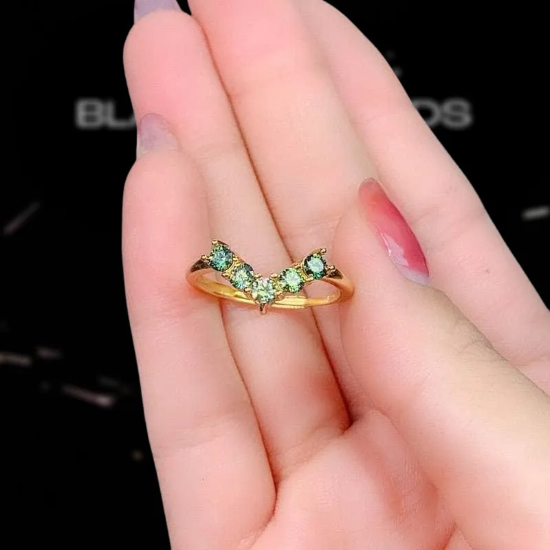 Round Cut Green Diamond Wedding Band