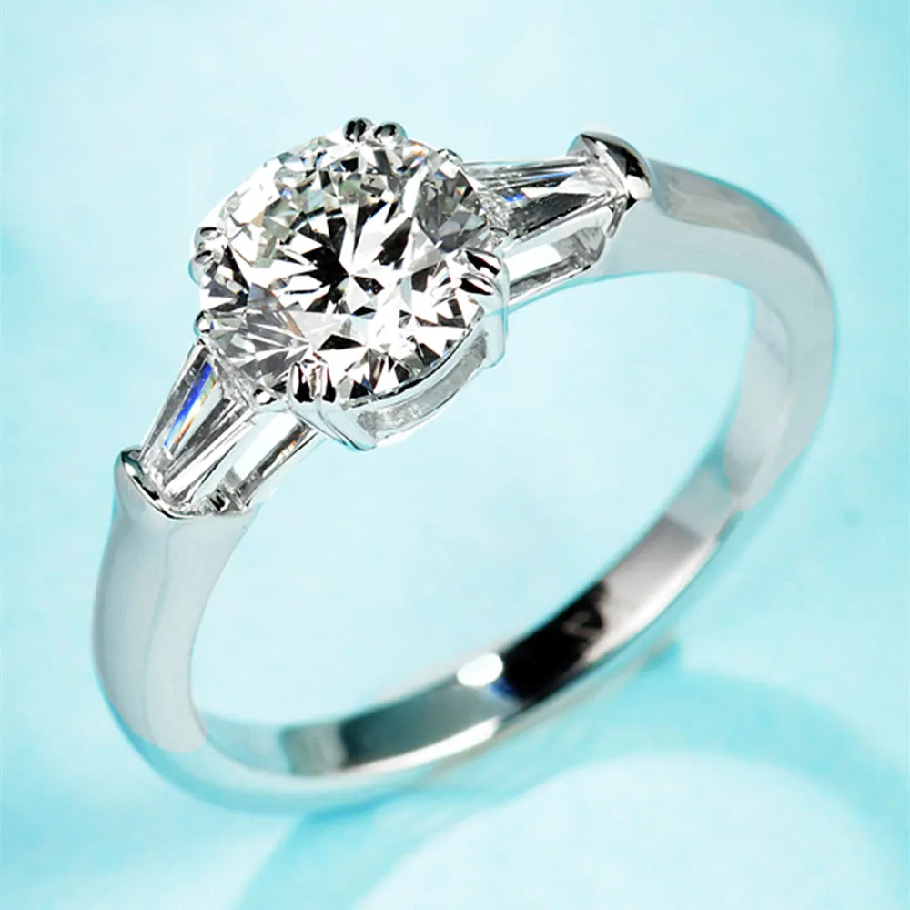 Round GIA Diamond Tapered Baguette Diamond Engagement Ring