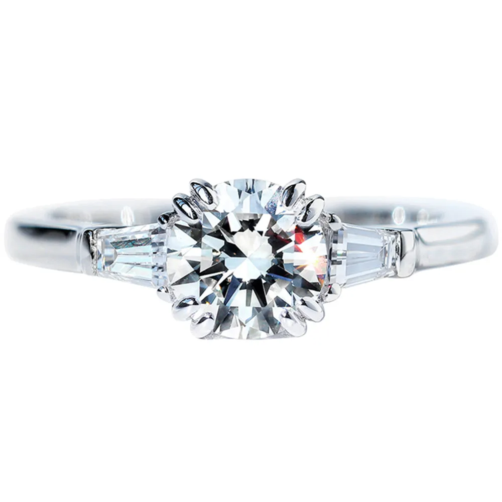 Round GIA Diamond Tapered Baguette Diamond Engagement Ring