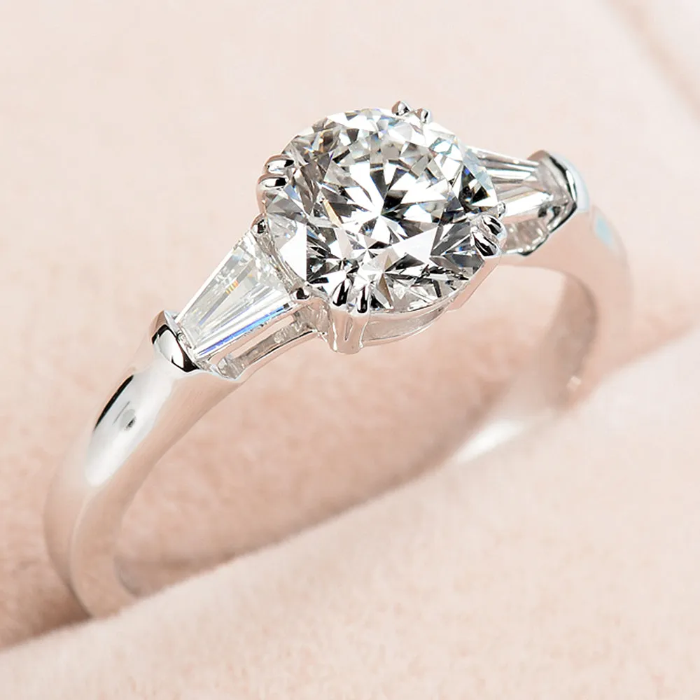 Round GIA Diamond Tapered Baguette Diamond Engagement Ring