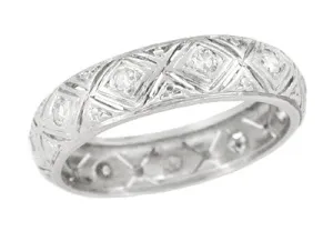 Scantic Art Deco Diamond Estate Platinum Wedding Band - Size 6