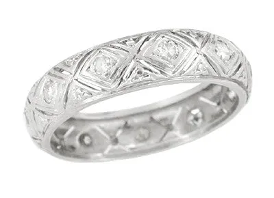 Scantic Art Deco Diamond Estate Platinum Wedding Band - Size 6