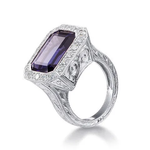 Scott Mikolay Emerald Cut Cocktail Ring with Diamonds