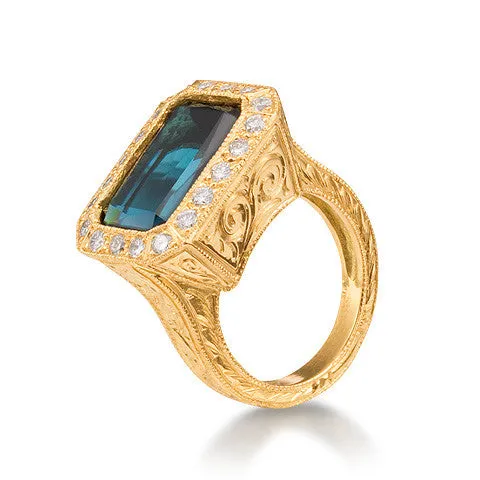Scott Mikolay Emerald Cut Cocktail Ring with Diamonds