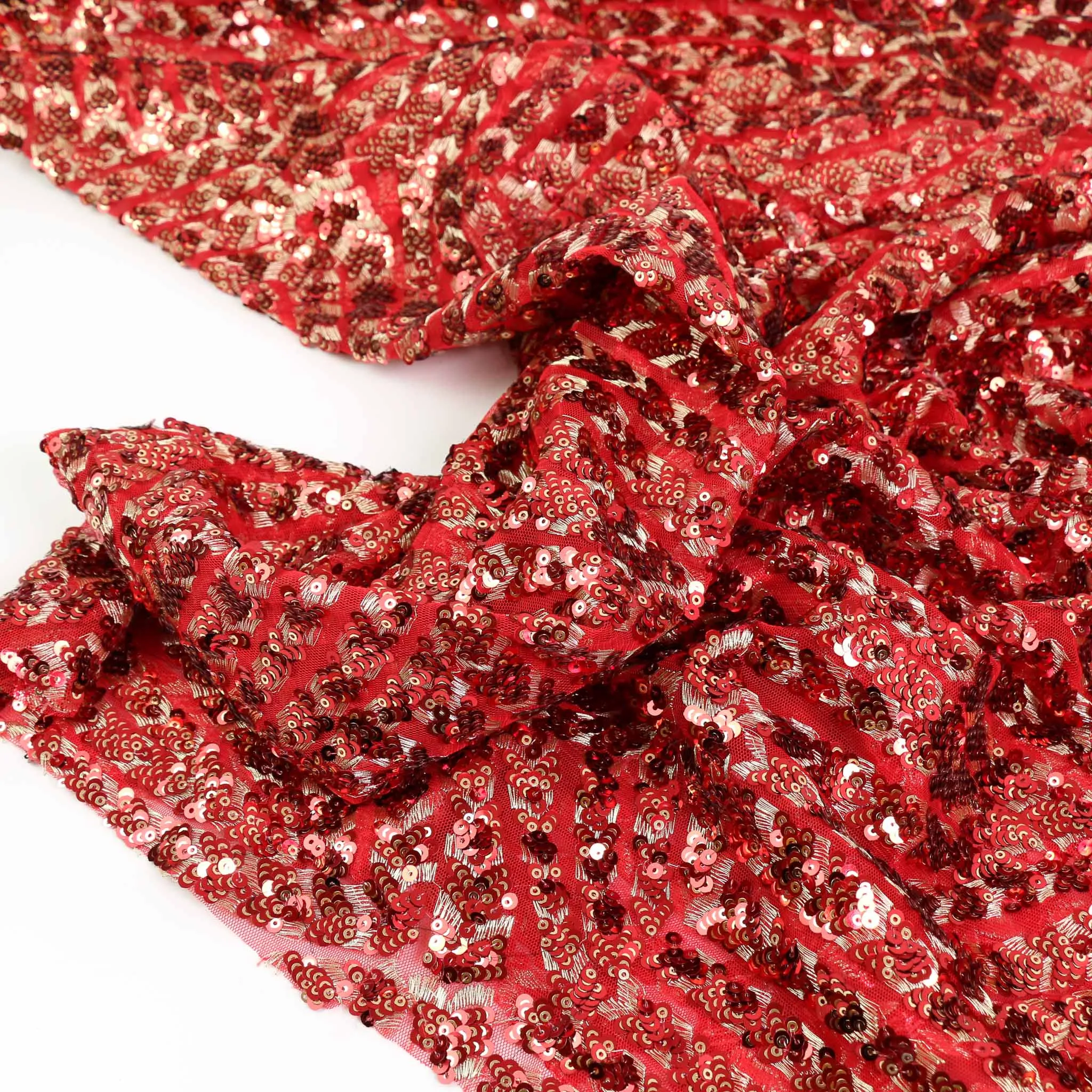 Sequin Fabric - Red, gold