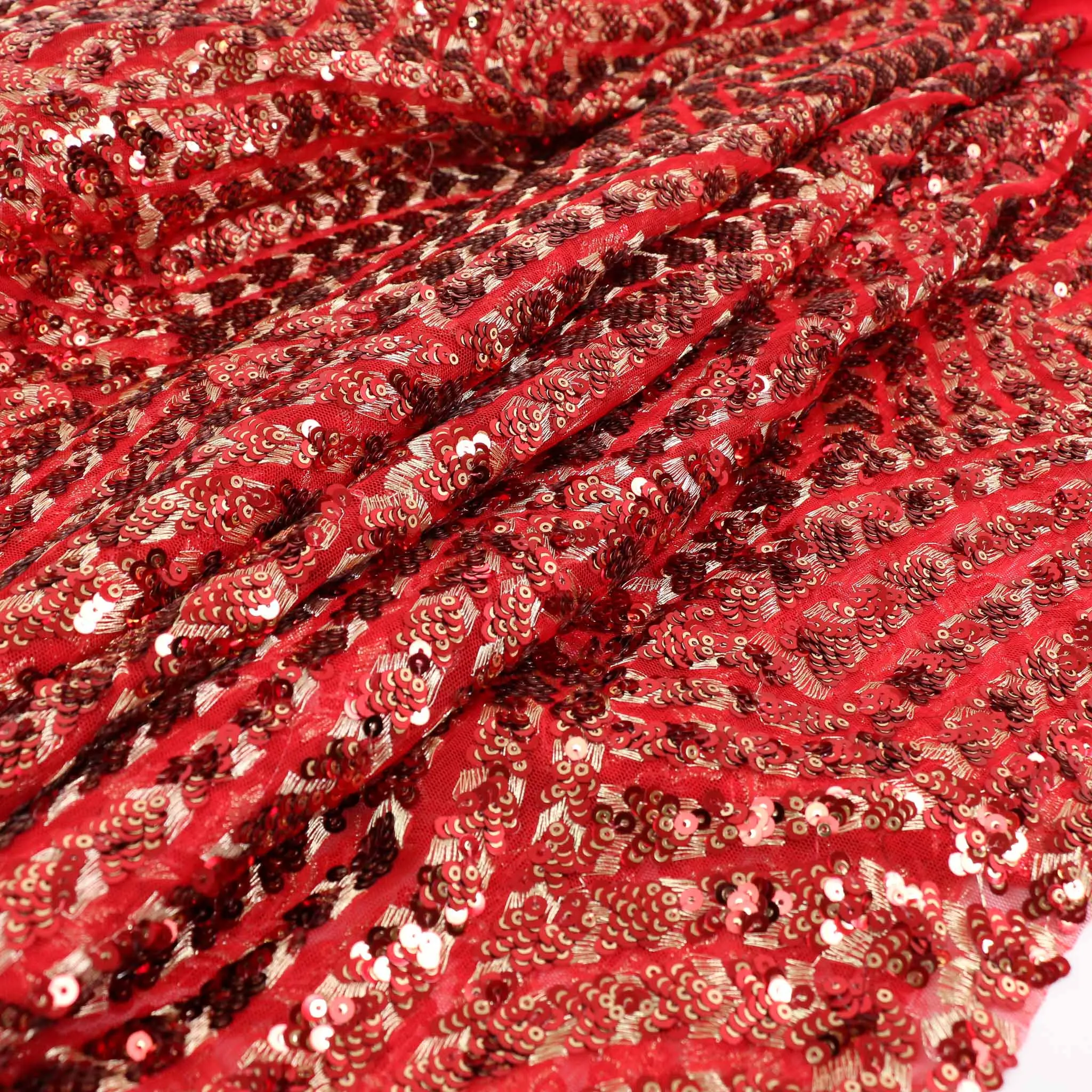 Sequin Fabric - Red, gold