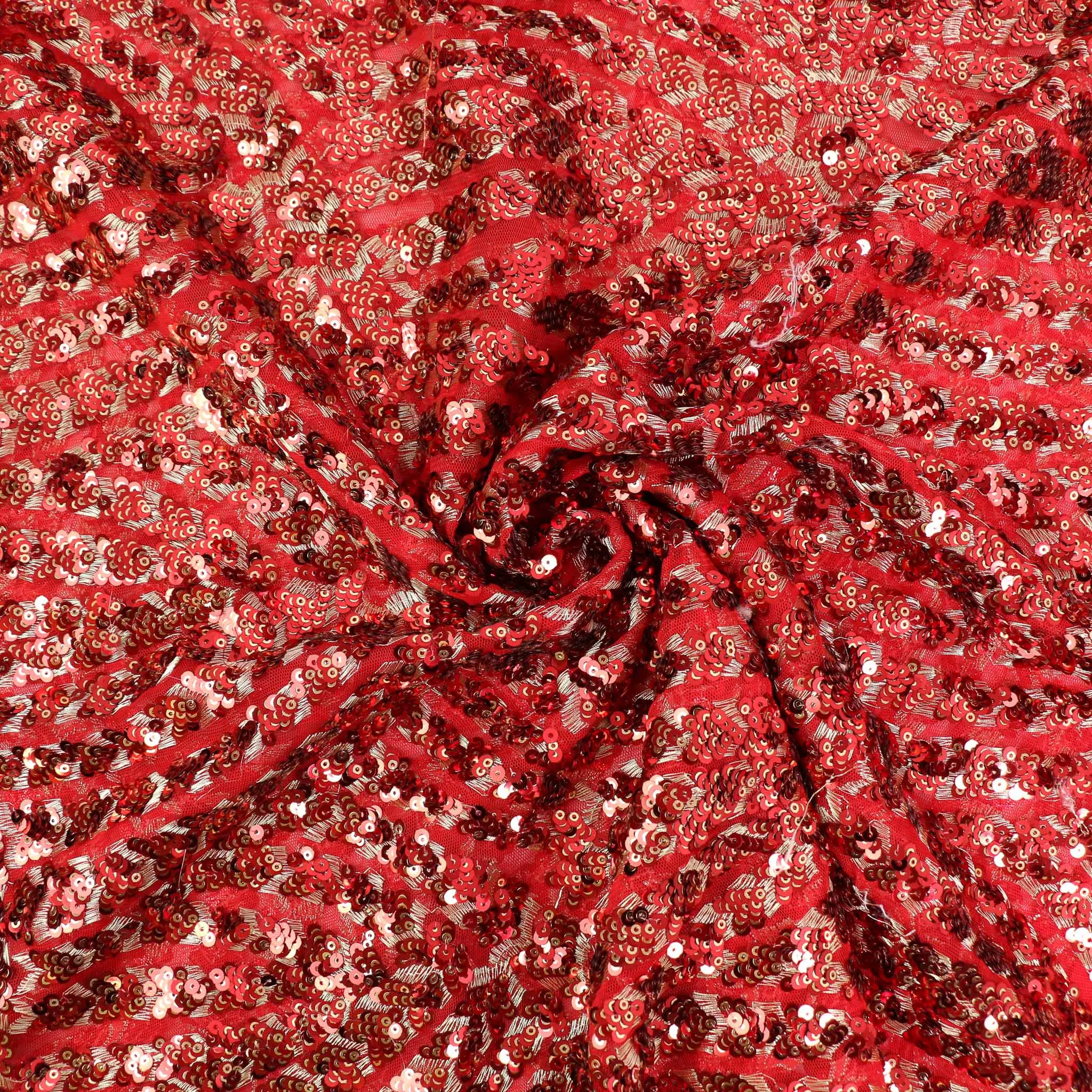 Sequin Fabric - Red, gold