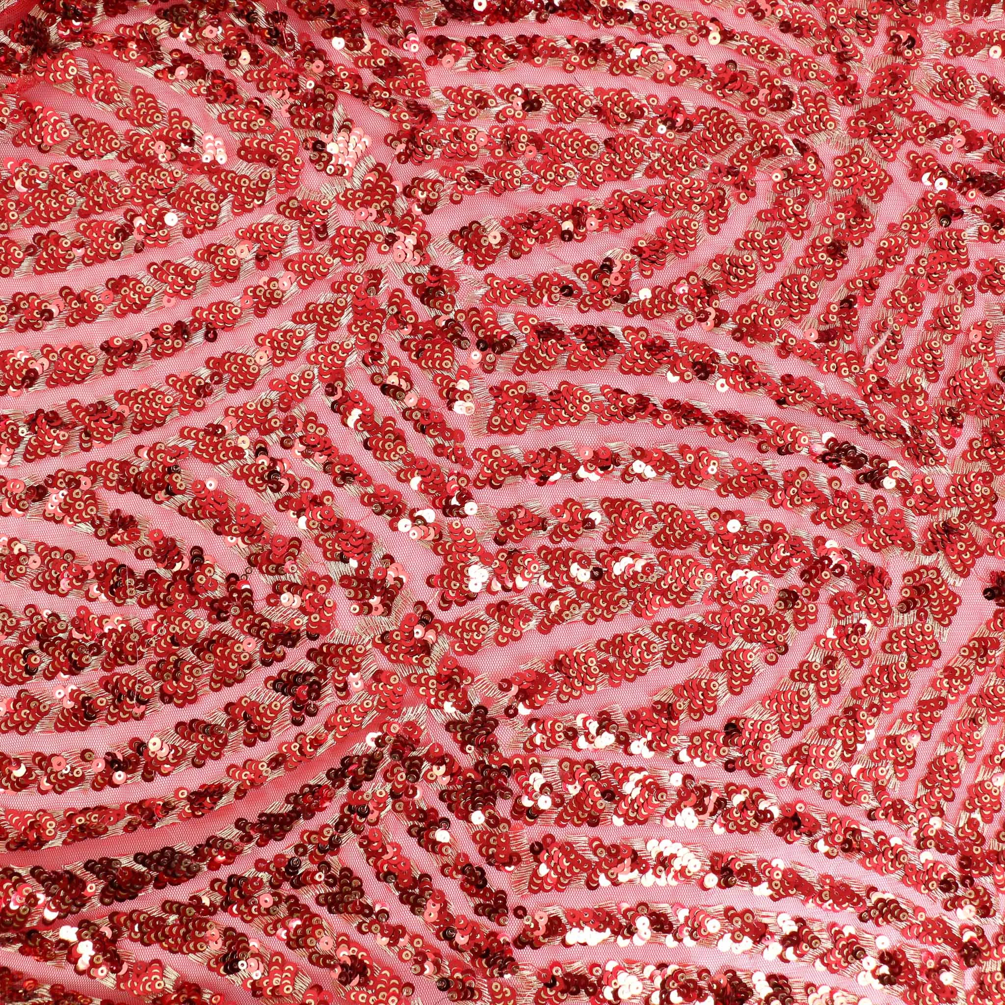 Sequin Fabric - Red, gold