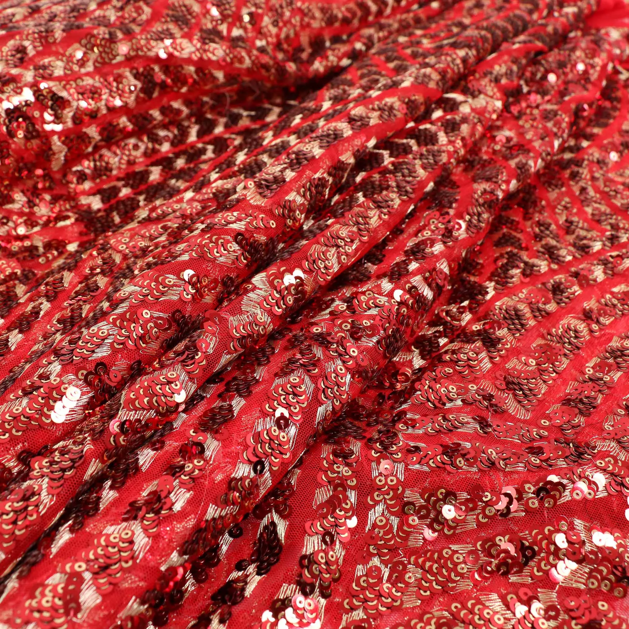 Sequin Fabric - Red, gold