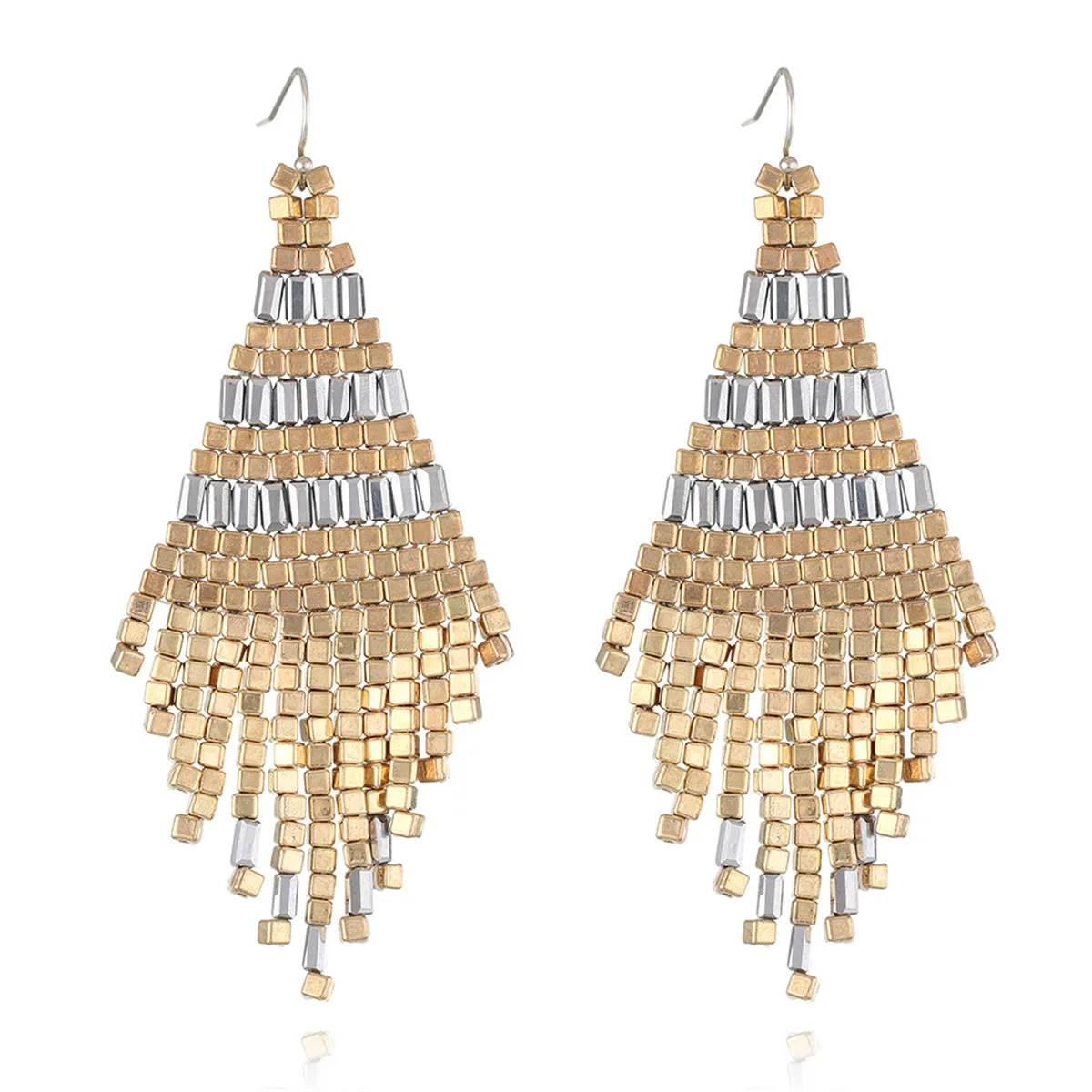 Silver & 18K Gold-Plated Rhombus Tassel Drop Earrings