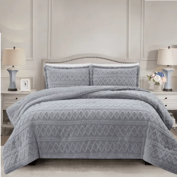 Simon Baker Brooklyn Luxury Jacquard Comforter Set With Sherpa Queen Platinum
