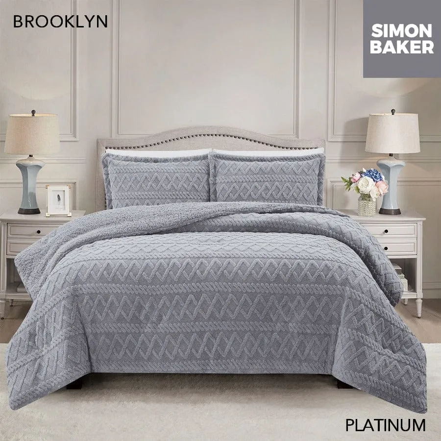 Simon Baker Brooklyn Luxury Jacquard Comforter Set With Sherpa Queen Platinum