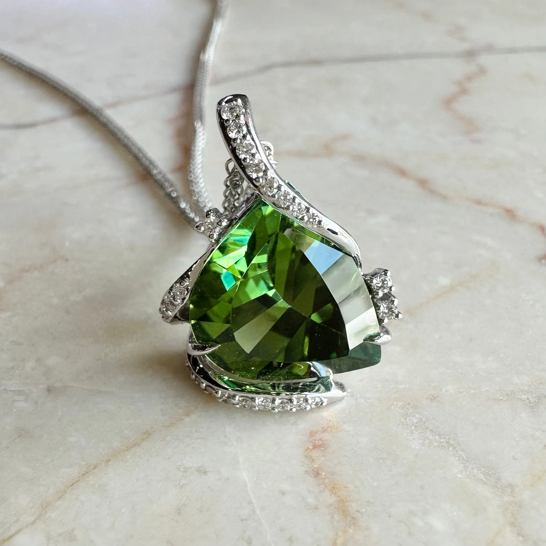 Simon G Green Tourmaline Diamond Pendant 18K White Gold Necklace LP4813